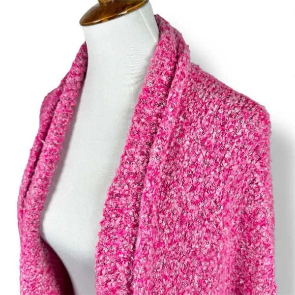 Free People Hot Pink Open Front Oversized Slouchy Cardigan Boucle Sweater M - Picture 3 of 13